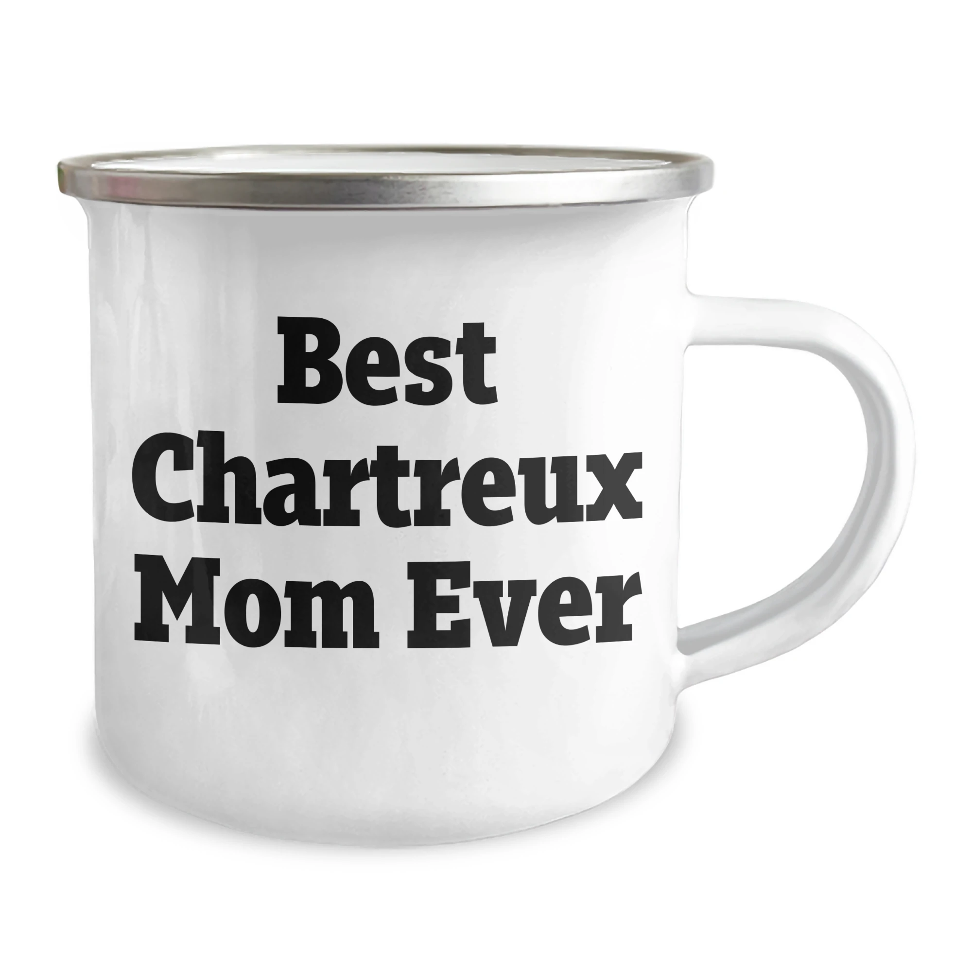 Funny Chartreux Cat Mom Gifts for Dad, Best Chartreux Mom Ever Quote, Camping Mug, 12 oz Stainless Steel, Enamel Finish, Hand Wash Recommended, Gifts from Family for Father's Day