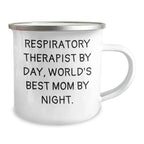 Funny Respiratory Therapist Gifts for Him By Day, World's Best Dad By Night - 12 oz Stainless Steel Camping Mug, Father's Day Unique Gifts from Family