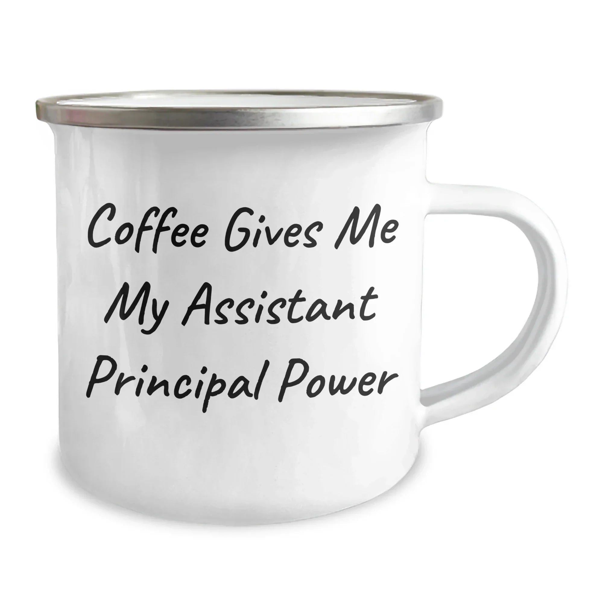 Funny Assistant Principal Gifts from Friends for Graduation, 'Coffee Gives Me My Assistant Principal Power' Camping Mug, 12 oz Stainless Steel with Enamel Finish