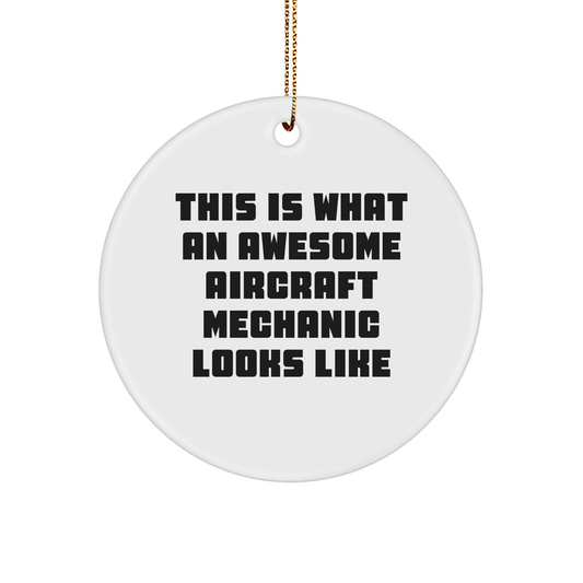 Funny Aircraft Mechanic Gifts, 'This Is What An Awesome Aircraft Mechanic Looks Like' Circle Ornament for Christmas, Gifts from Friends to Family - Image 1
