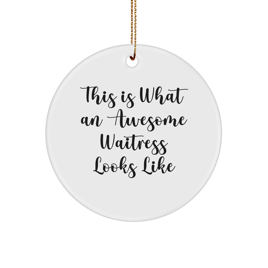 Funny Waitress Gifts, This Is What Awesome Waitress Looks Like, Circle Ornament for Christmas, Gifts from Friends, Gifts for Waitress - Image 1