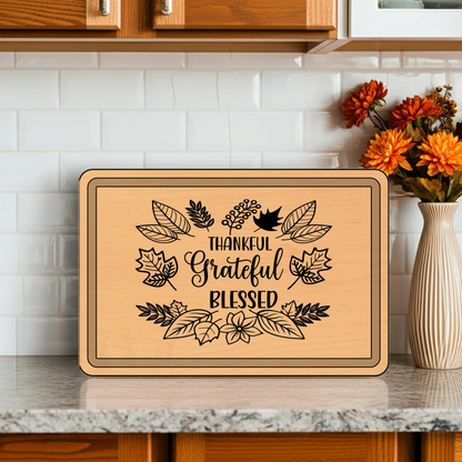 Engraved Wooden Cutting Board, Thankful Grateful Blessed Kitchen Decor, Personalized Gift for Thanksgiving, Wedding, Housewarming