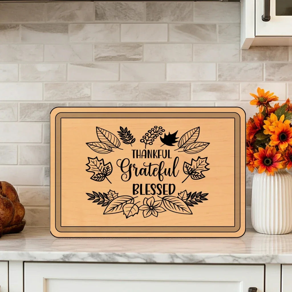 Engraved Wooden Cutting Board, Thankful Grateful Blessed Kitchen Decor, Personalized Gift for Thanksgiving, Wedding, Housewarming