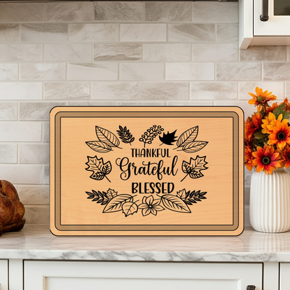 Engraved Wooden Cutting Board, Thankful Grateful Blessed Kitchen Decor, Personalized Gift for Thanksgiving, Wedding, Housewarming