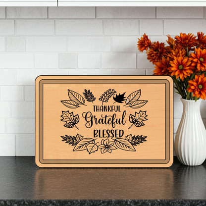 Engraved Wooden Cutting Board, Thankful Grateful Blessed Kitchen Decor, Personalized Gift for Thanksgiving, Wedding, Housewarming
