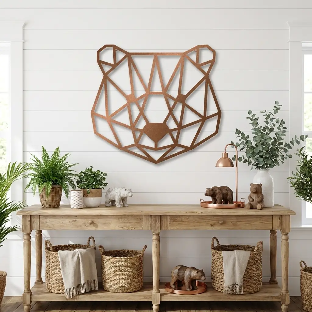Bear Metal Art Wall Sign Geometric Head Home Office School Decor