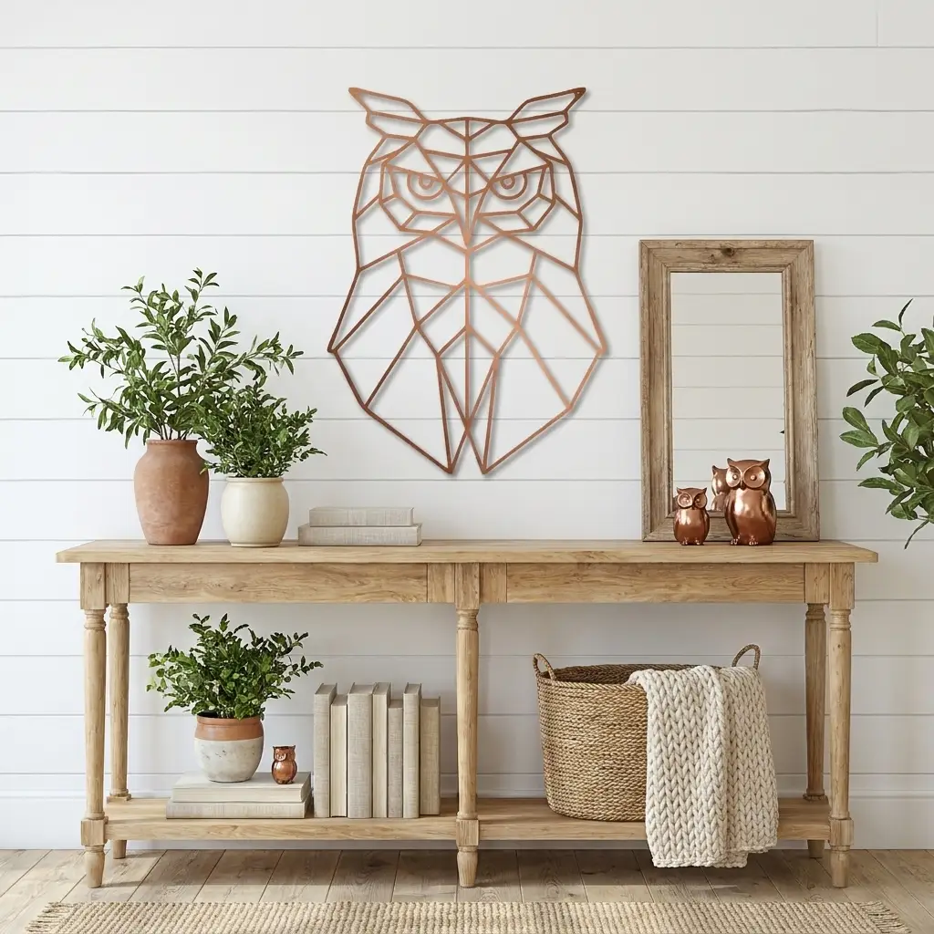 Geometric Owl Metal Wall Art | Modern Owl Metal Decor | Abstract Polygon Owl Wall Hanging | Contemporary Wildlife Wall Art | Nature Inspired Home Decor | Made in USA