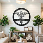 Personalized Medical Symbol Metal Wall Art – Custom Caduceus Steel Sign – Doctor Nurse Healthcare Professional Gift Decor