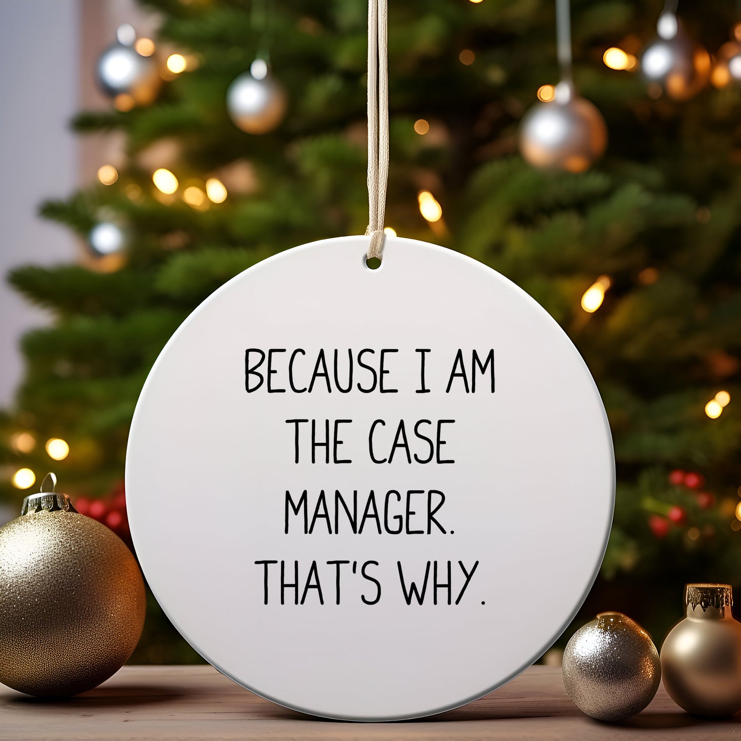 Case Manager Gifts from Friends, Unique Circle Ornament with Funny Quote, Because I Am The Case Manager. That's Why., Christmas Memorable Present for Him or Her