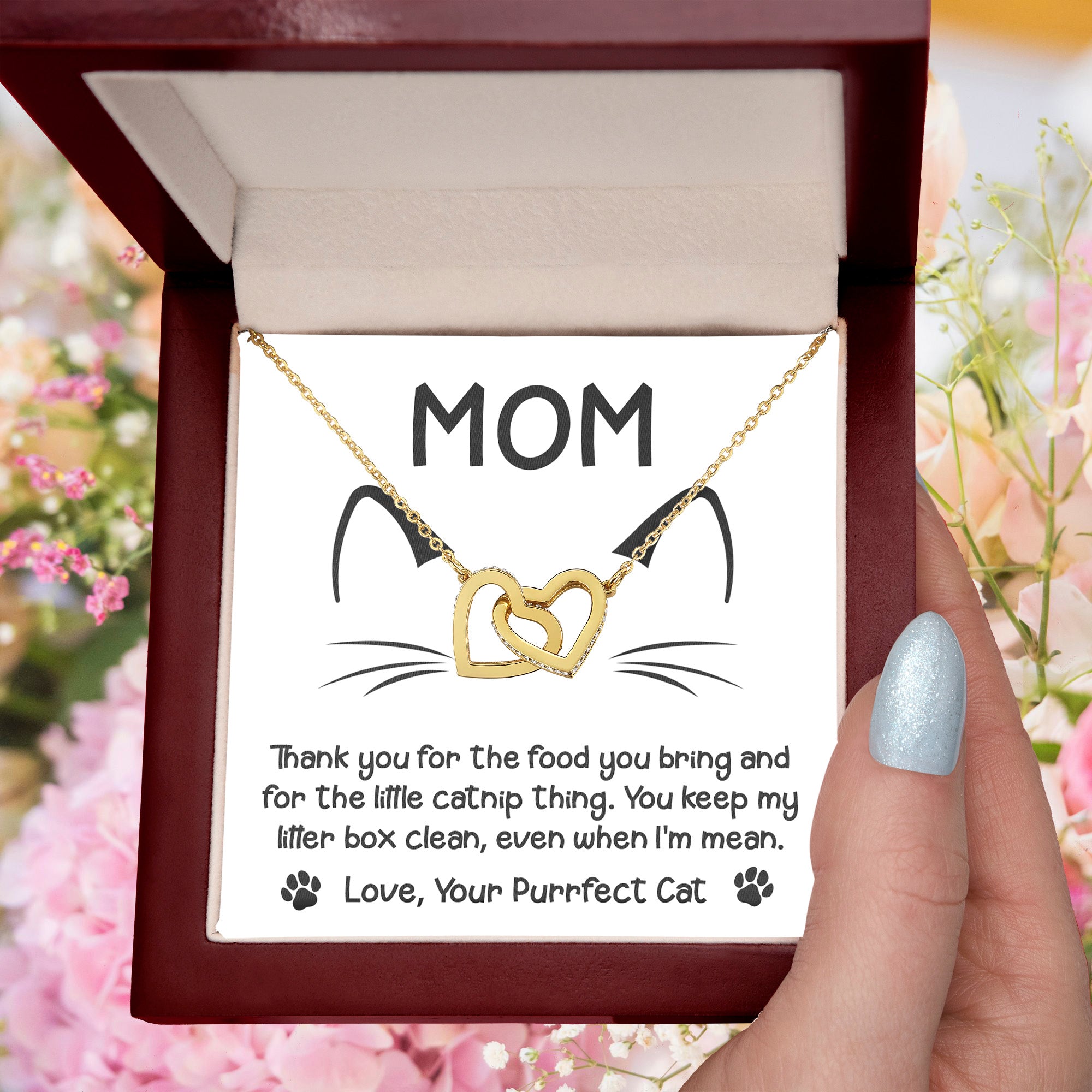 To the Cat Mom – Love, Your Purrfect Cat - Necklace with Cute Message Card - Mallard Moon Gift Shop
