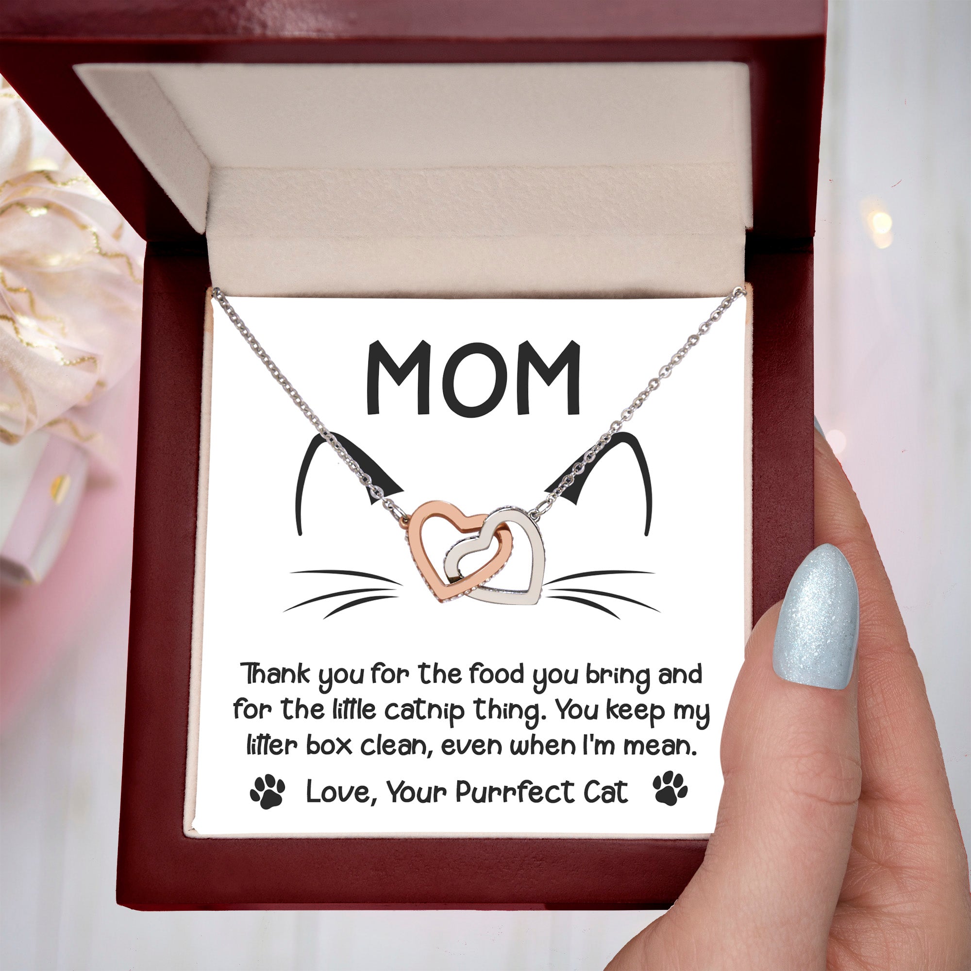 To the Cat Mom – Love, Your Purrfect Cat - Necklace with Cute Message Card - Mallard Moon Gift Shop