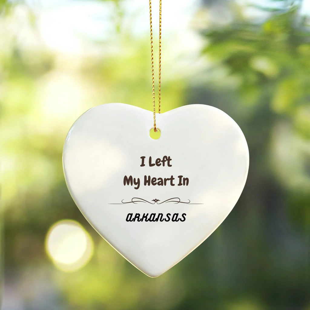I Left My Heart in Arkansas Ornament – Heart-Shaped MDF State Keepsake Gift