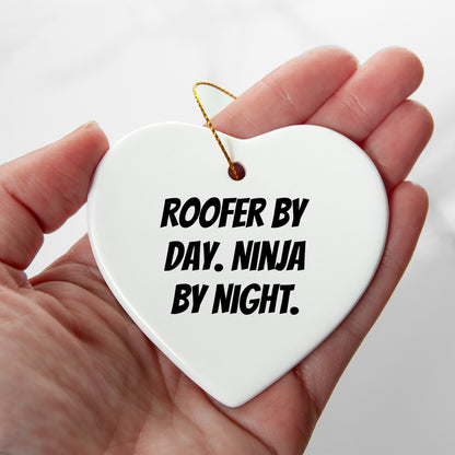 Roofer Funny Heart-shaped Christmas Tree Ornament "Roofer by Day, Ninja Gifts by Night" Gifts - Mallard Moon