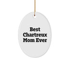 Chartreux Cat Mom Gifts from Friends for Christmas - 'Best Chartreux Mom Ever' Oval Ornament, White, 3.25" Tall