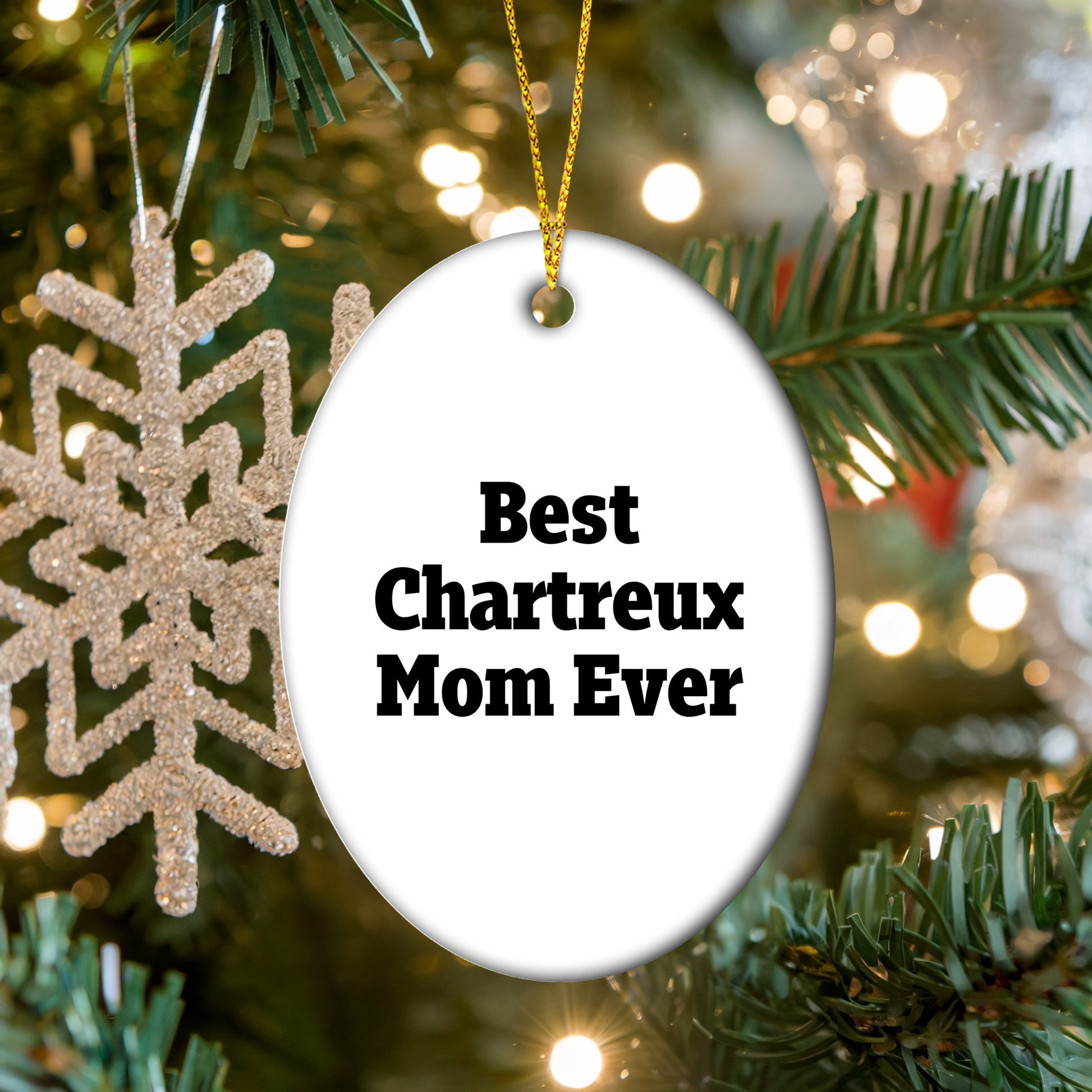 Chartreux Cat Mom Gifts from Friends for Christmas - 'Best Chartreux Mom Ever' Oval Ornament, White, 3.25" Tall