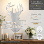 Personalized Deer Head Metal Sign, Mr & Mrs Name Sign, Wedding Gift, Anniversary Gift 25th 50th, Custom Last Name Wall Decor, Rustic Lodge Decor