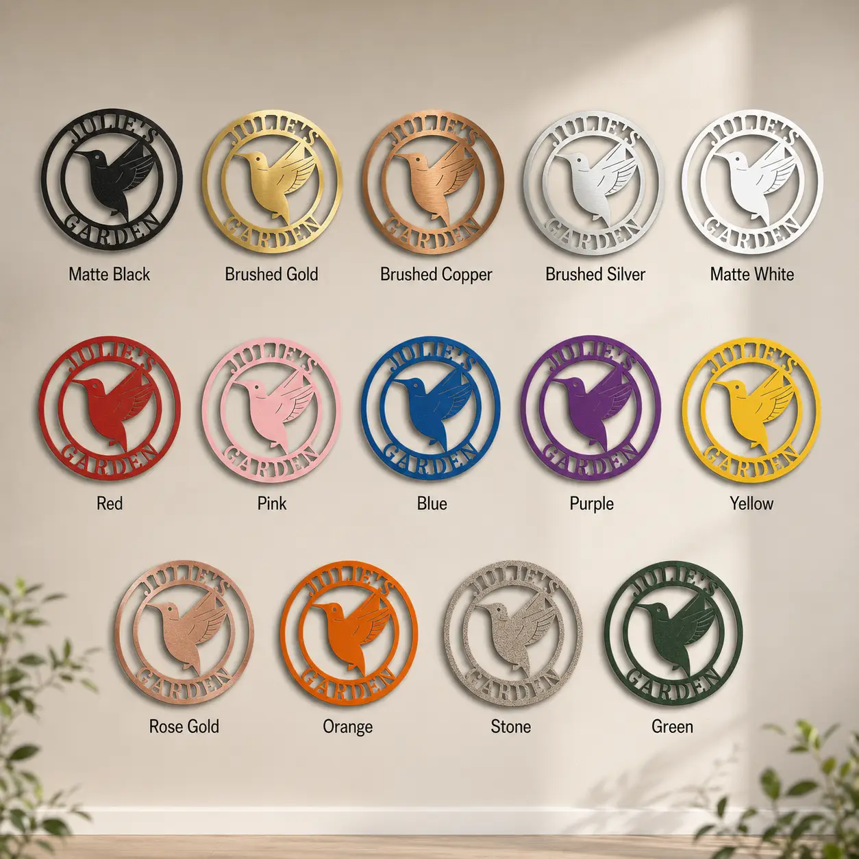 Personalized Hummingbird Metal Wall Art | Custom Garden Name Sign | Hummingbird Garden Decor | Personalized Outdoor Metal Sign | Made in USA