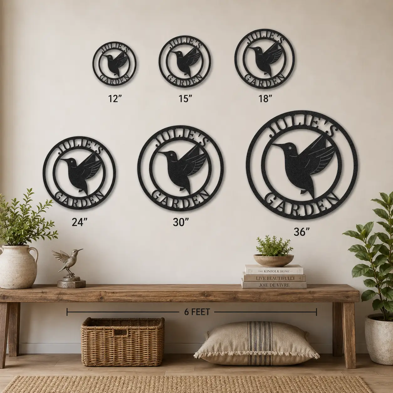 Personalized Hummingbird Metal Wall Art | Custom Garden Name Sign | Hummingbird Garden Decor | Personalized Outdoor Metal Sign | Made in USA