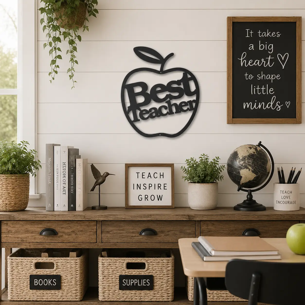 Best Teacher Metal Wall Art | Teacher Appreciation Gift | Apple Classroom Decor | Teacher Office Wall Sign | Made in USA