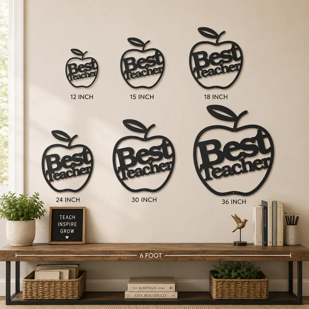 Best Teacher Metal Wall Art | Teacher Appreciation Gift | Apple Classroom Decor | Teacher Office Wall Sign | Made in USA