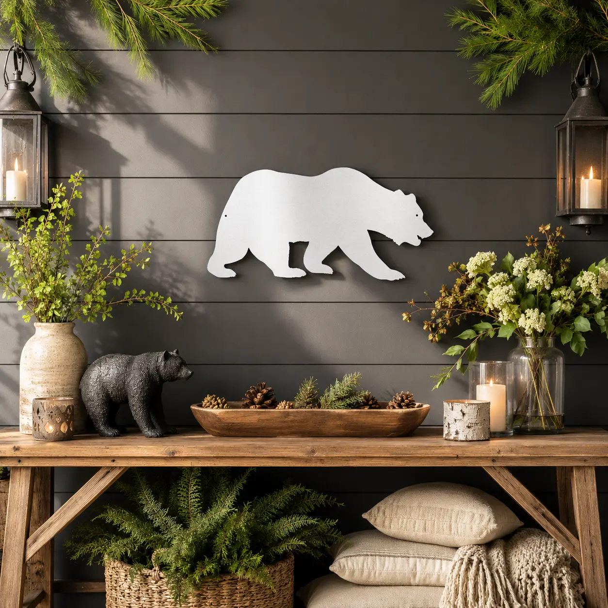 Grizzly Bear Metal Wall Art Sign – Rustic Cabin Wildlife Decor – Bear Silhouette Steel Wall Art – Outdoor Lodge Mountain Home Decor