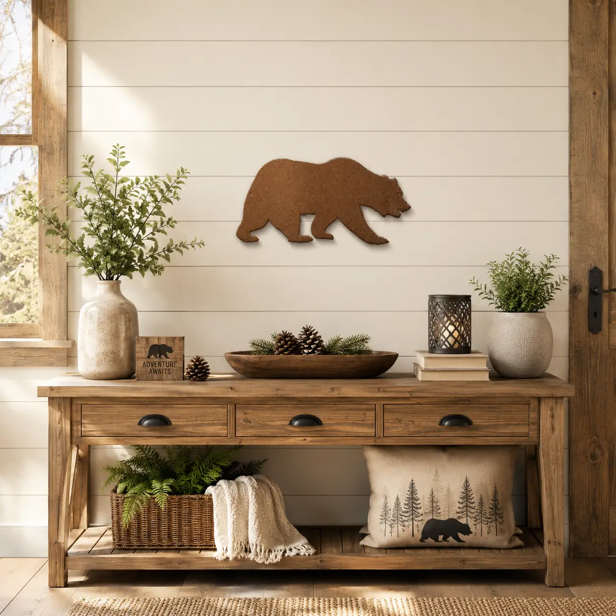 Grizzly Bear Metal Wall Art Sign – Rustic Cabin Wildlife Decor – Bear Silhouette Steel Wall Art – Outdoor Lodge Mountain Home Decor