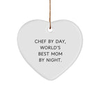 Chef Gifts from Funny Friends - Chef Heart Ornament, Gifts for Chef, Christmas Unique Gifts, Inspirational Quote 'Chef By Day, World's Best Mom By Night'