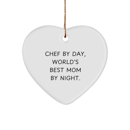 Chef Gifts from Funny Friends - Chef Heart Ornament, Gifts for Chef, Christmas Unique Gifts, Inspirational Quote 'Chef By Day, World's Best Mom By Night'