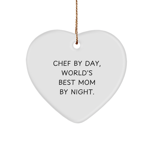 Chef Gifts from Funny Friends - Chef Heart Ornament, Gifts for Chef, Christmas Unique Gifts, Inspirational Quote 'Chef By Day, World's Best Mom By Night'