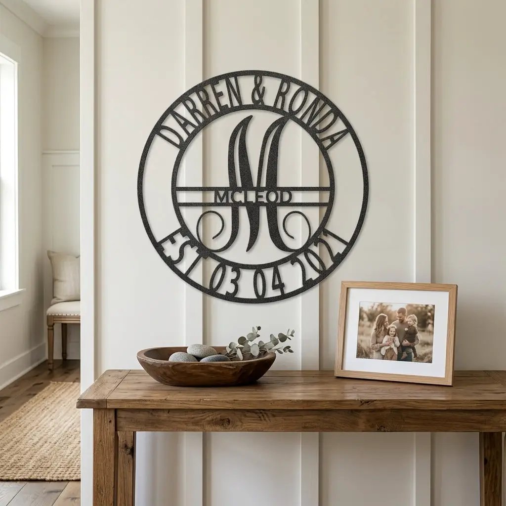 Personalized Split Letter Monogram Metal Wall Art – Custom Family Name Sign – Wedding Gift – Housewarming Decor – Last Name Steel Sign