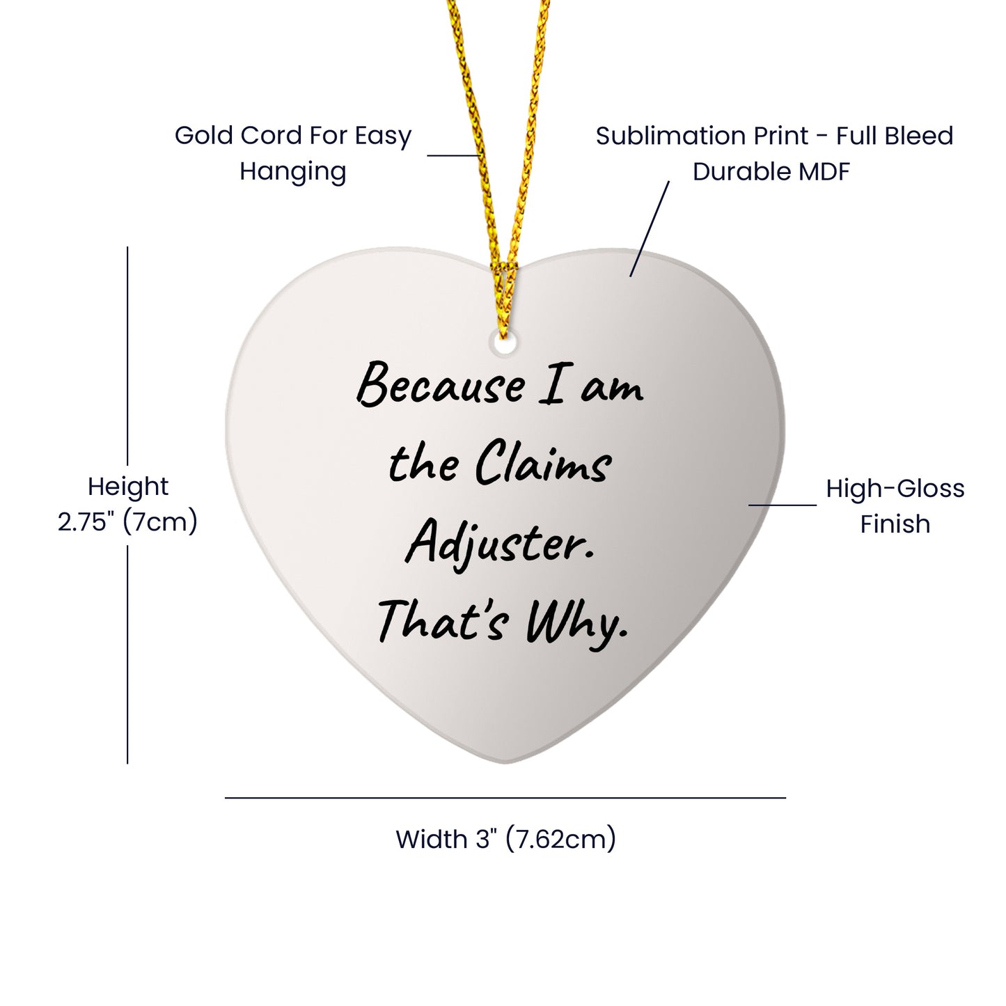 Claims Adjuster Gifts from, Funny Quote Heart Ornament for Men, Women, Family, Coworkers, Christmas Unique Gifts for Claims Adjuster, Heart Shaped Ornament with Durable MDF and High-Gloss Finish