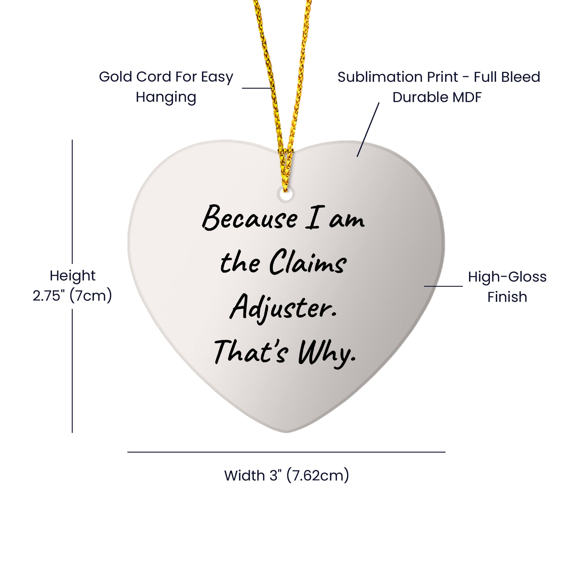 Claims Adjuster Gifts from, Funny Quote Heart Ornament for Men, Women, Family, Coworkers, Christmas Unique Gifts for Claims Adjuster, Heart Shaped Ornament with Durable MDF and High-Gloss Finish