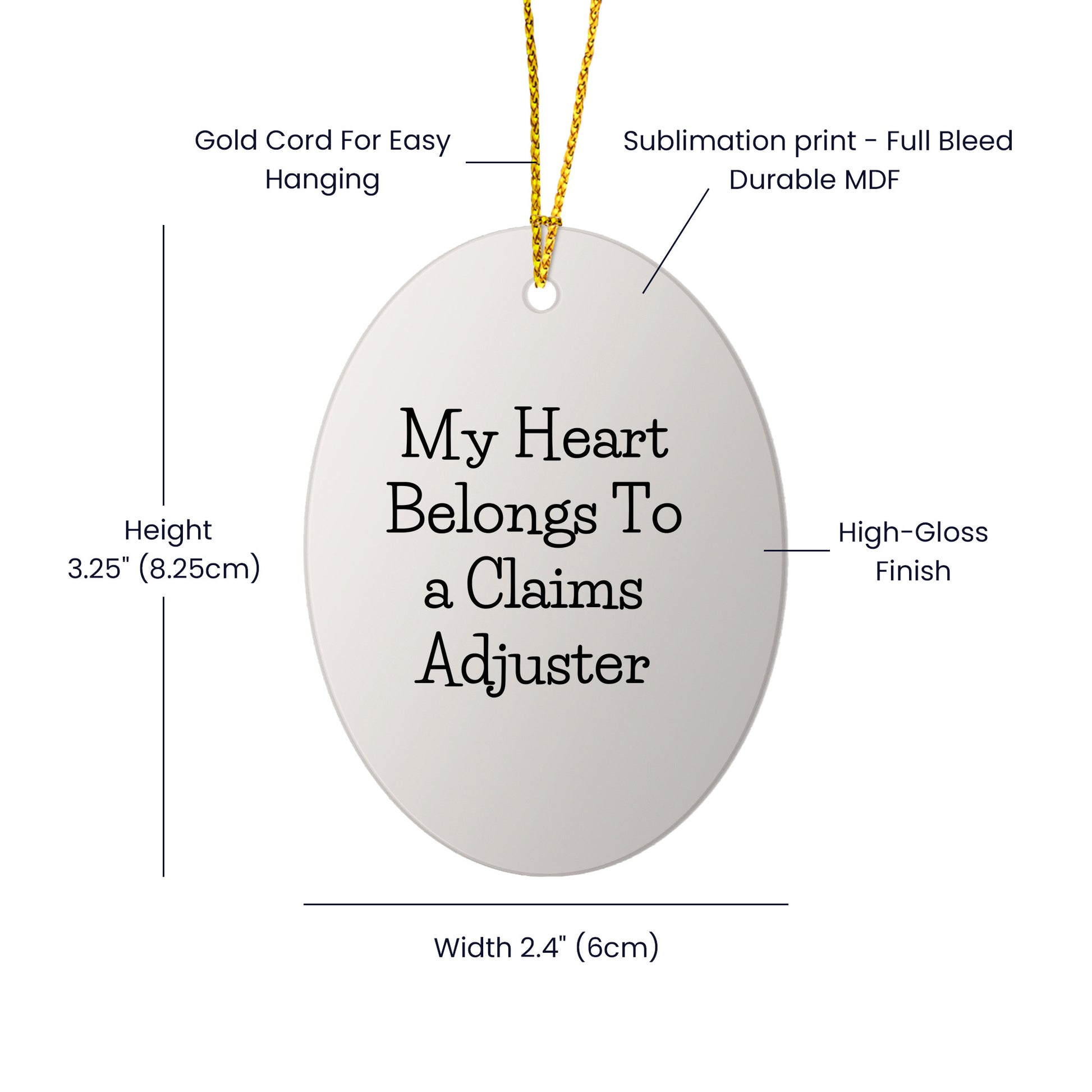 Claims Adjuster Oval Ornament Gifts for Men from Family - My Heart Belongs To A Claims Adjuster Funny Quote Christmas Unique Gifts