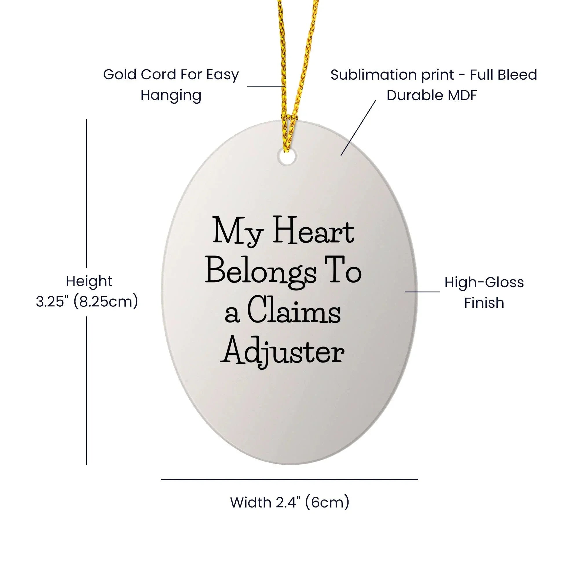 Claims Adjuster Oval Ornament Gifts for Men from Family - My Heart Belongs To A Claims Adjuster Funny Quote Christmas Unique Gifts