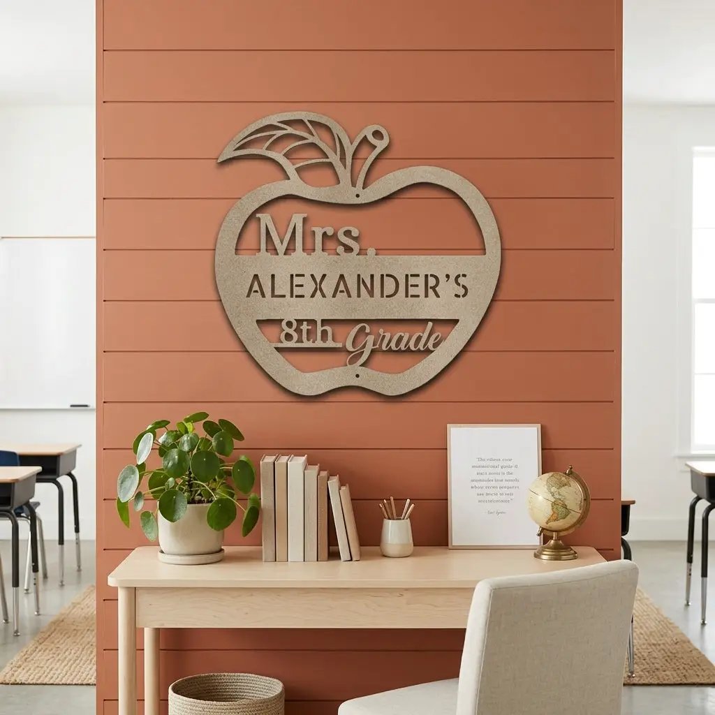 Personalized Teacher Apple Metal Wall Art | Custom Teacher Name Sign | Classroom Door Decor | Teacher Appreciation Gift | Made in USA
