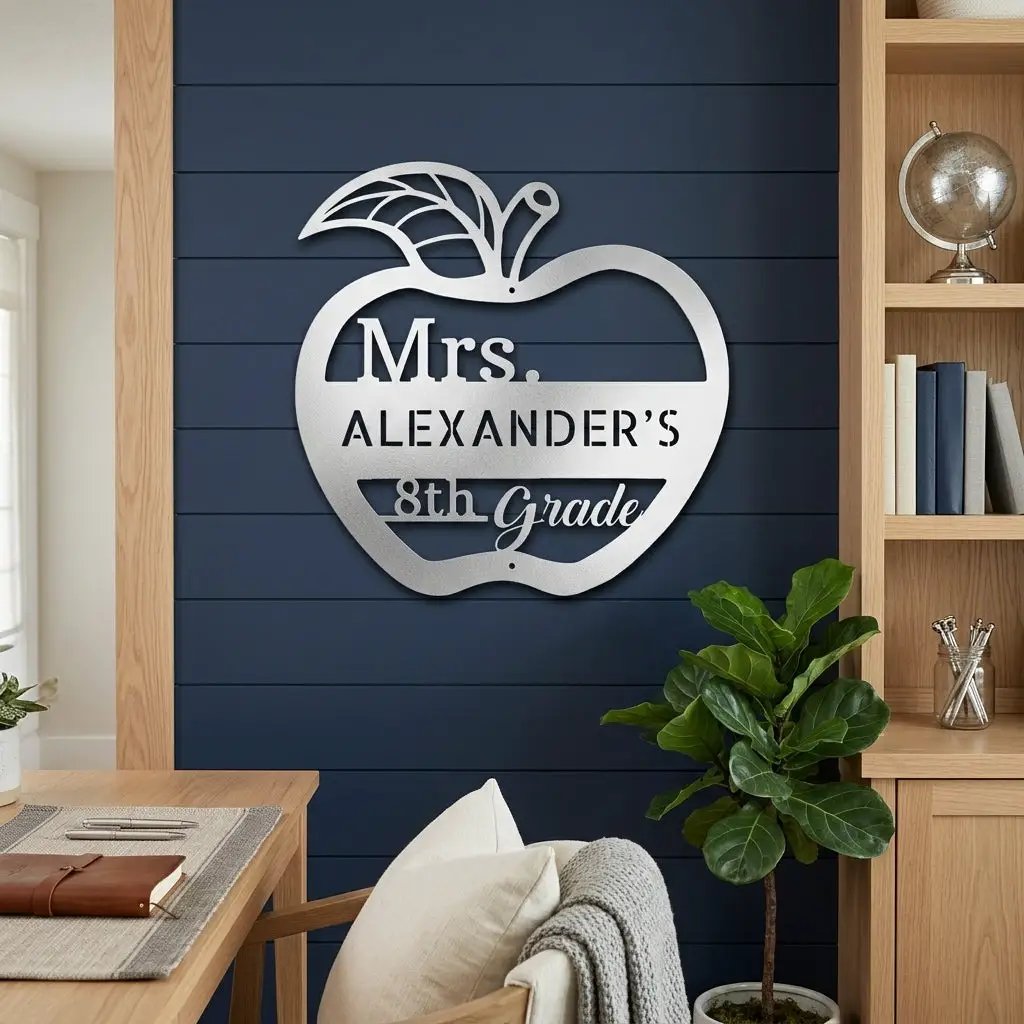 Personalized Teacher Apple Metal Wall Art | Custom Teacher Name Sign | Classroom Door Decor | Teacher Appreciation Gift | Made in USA