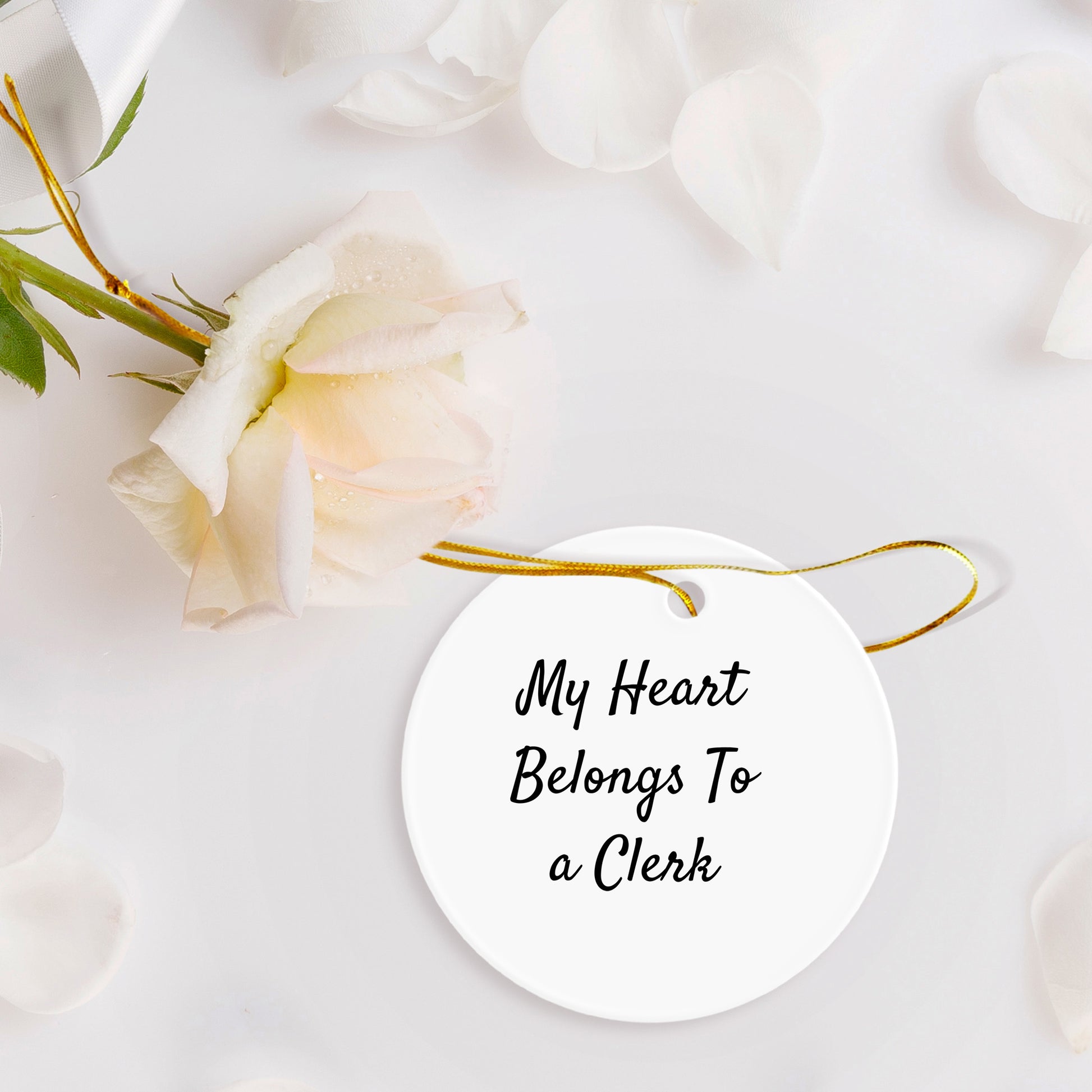 Clerk's Heart Belongs to Me Funny Circle Ornament Gifts for Men from Friends, 'My Heart Belongs To A Clerk' Christmas Decorations