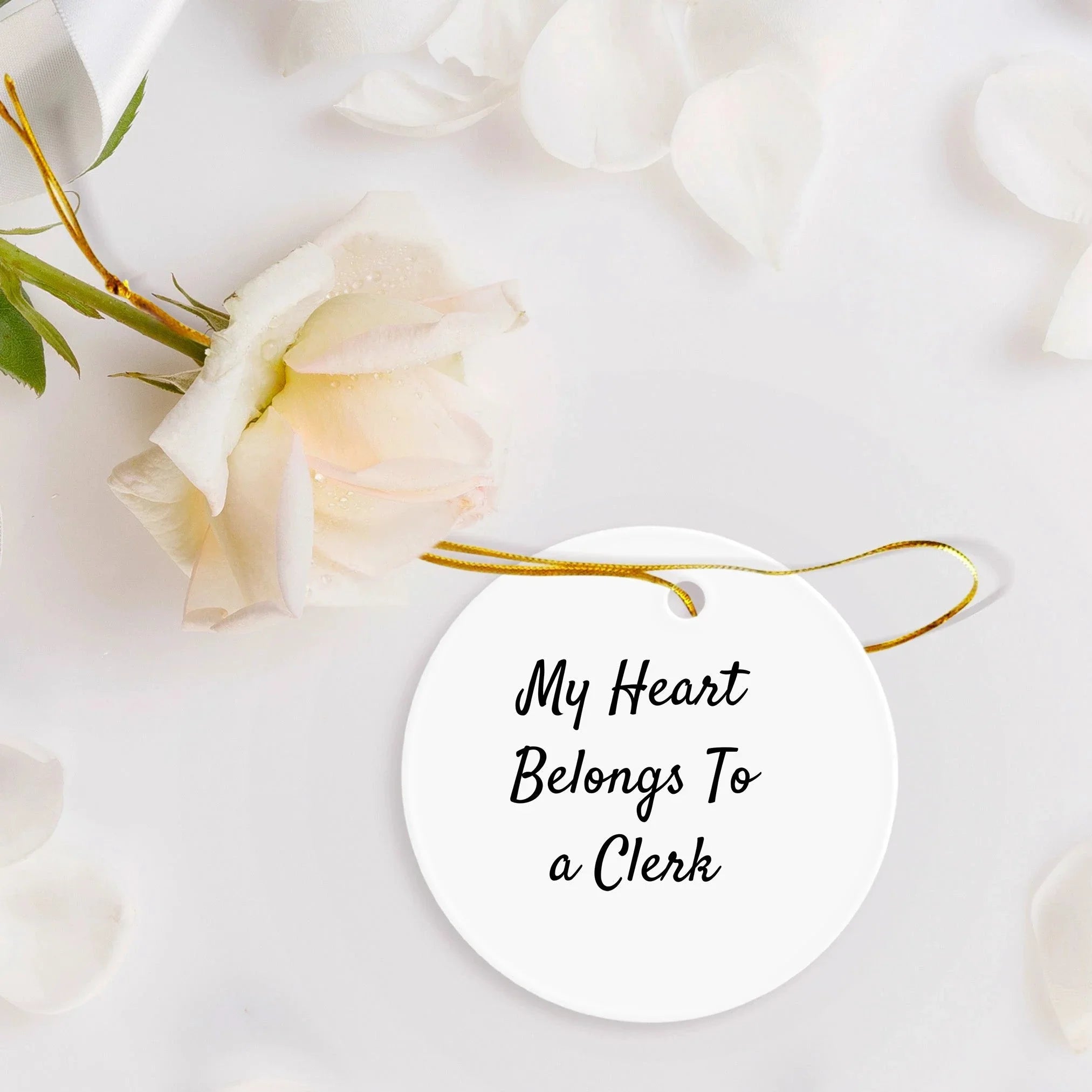 Clerk's Heart Belongs to Me Funny Circle Ornament Gifts for Men from Friends, 'My Heart Belongs To A Clerk' Christmas Decorations