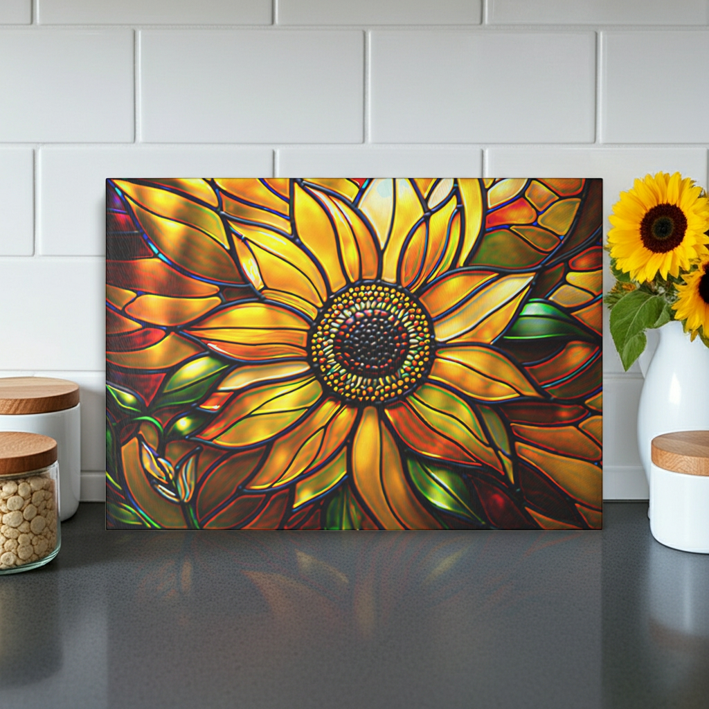 Vibrant Sunflower Glass Cutting Board, Kitchen Decor, Gift for Home Chefs, Unique Kitchen Accessories, Summer Gathering Decoration - Mallard Moon