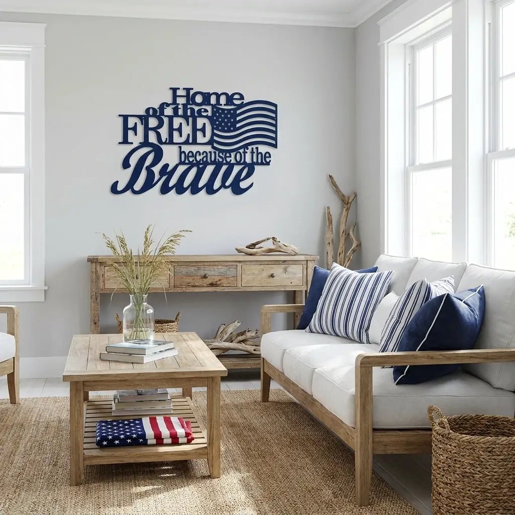 Home of the Free Because of the Brave Metal Wall Art – Patriotic American Flag Sign – Handmade Steel Indoor/Outdoor Décor