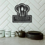Personalized Kitchen Art - Laser-Cut Metal Wall Sign with Chef Hat Design