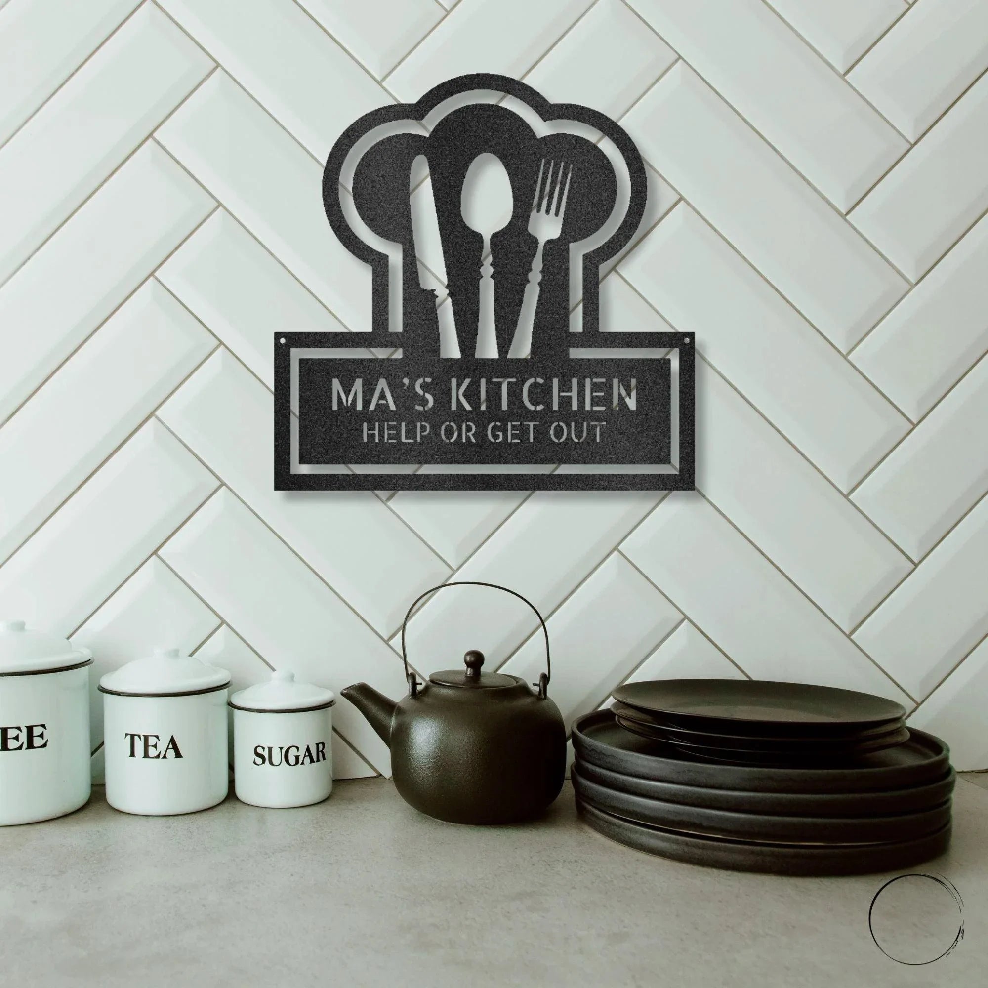 Personalized Kitchen Art - Laser-Cut Metal Wall Sign with Chef Hat Design