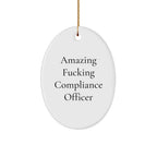 Compliance Officer Gifts, Funny Oval Ornament for Men, Women, Friends, Coworkers, Family - 'Amazing F--king Compliance Officer' Quote, Christmas Unique Gifts from Friends, Coworkers, Family