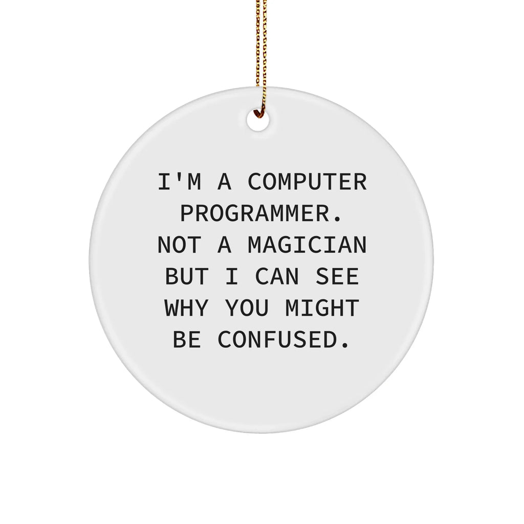 Computer Programmer Gifts from Friends - Funny Circle Ornament, 'I'm A Computer Programmer' Quote, Christmas Unique Gifts for Men