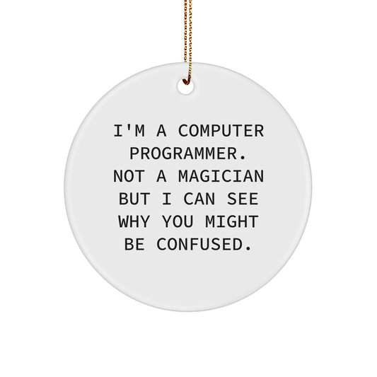 Computer Programmer Gifts from Friends - Funny Circle Ornament, 'I'm A Computer Programmer' Quote, Christmas Unique Gifts for Men