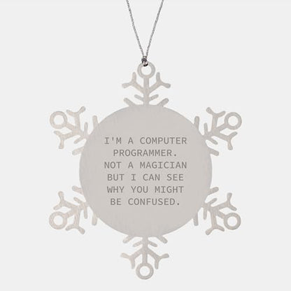 Computer Programmer Gifts from Friends for Christmas - Snowflake Ornament, Funny Quote, Stainless Steel, Safe, and Durable