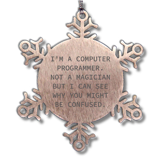 Computer Programmer Gifts from Friends for Christmas - Snowflake Ornament, Funny Quote, Stainless Steel, Safe, and Durable