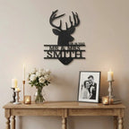 Personalized Deer Head Metal Sign, Mr & Mrs Name Sign, Wedding Gift, Anniversary Gift 25th 50th, Custom Last Name Wall Decor, Rustic Lodge Decor