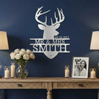 Personalized Deer Head Metal Sign, Mr & Mrs Name Sign, Wedding Gift, Anniversary Gift 25th 50th, Custom Last Name Wall Decor, Rustic Lodge Decor