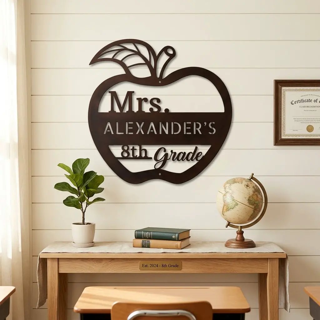 Personalized Teacher Apple Metal Wall Art | Custom Teacher Name Sign | Classroom Door Decor | Teacher Appreciation Gift | Made in USA